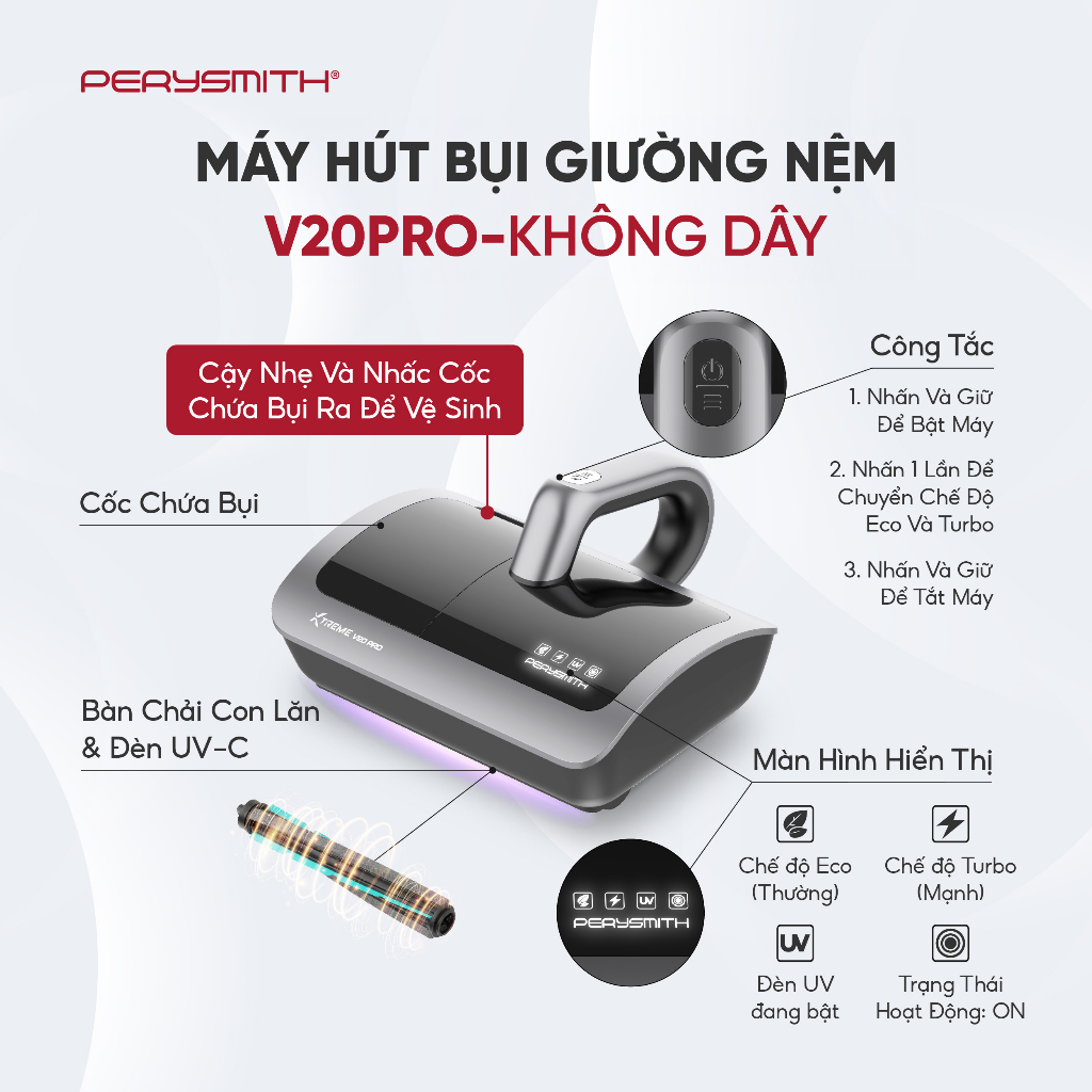 Máy hút bụi giường nệm PerySmith V10Pro V20Pro V30Pro